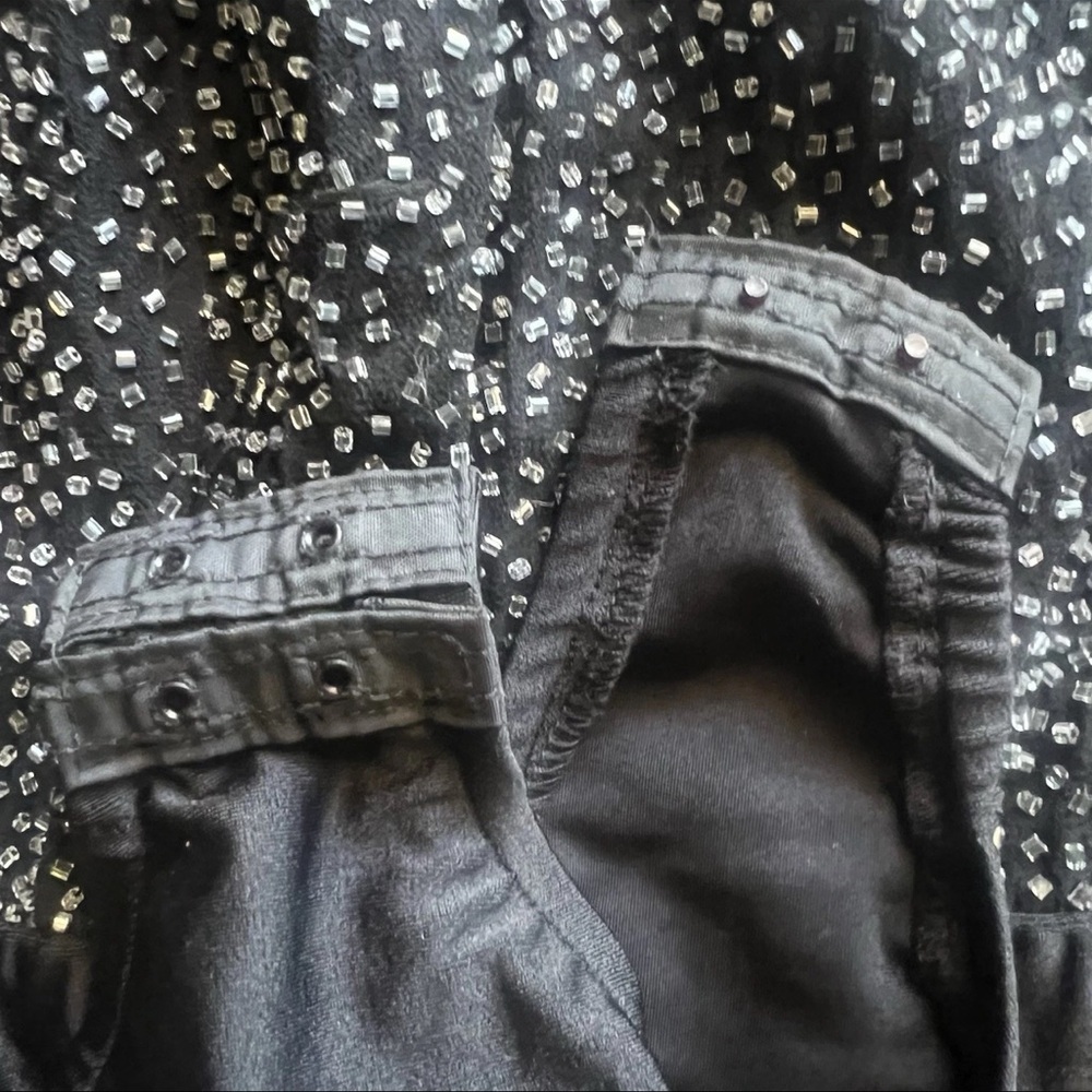 Vtg Oleg Cassini Black Tie 100% Silk Black Beaded Women’s Bodysuit Size M Classy - Picture 3 of 9